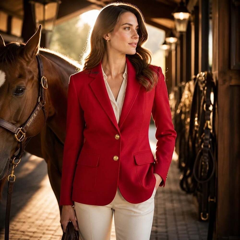 Chadwicks of Boston Red Equestrian Blazer Jacket with Elbow Patches Size 14